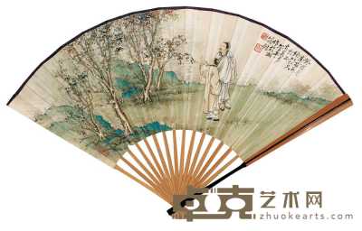 管平 1873年作 赏秋图 成扇 17.5×46cm